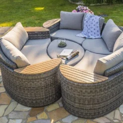 Salon De Jardin Rond En Aluminium Et Résine Tressée 8 Places - Nouméa -Jardelix Soldes Magasin salon jardin rond 8 places resine aluminium gris noumea 2