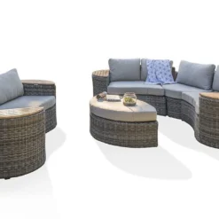 Salon De Jardin Rond En Aluminium Et Résine Tressée 8 Places - Nouméa -Jardelix Soldes Magasin salon jardin rond 8 places resine aluminium gris noumea 4