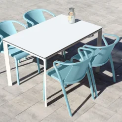 Salon De Jardin : 1 Table Aluminium 120 X 80 Cm + 4 Fauteuils – Fado
