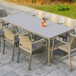 Salon De Jardin : 1 Table Aluminium 200 X 90 Cm + 8 Fauteuils – Dock 10 Salon De Jardin : 1 Table Aluminium 200 X 90 Cm + 8 Fauteuils – Dock -Jardelix Soldes Magasin salon jardin taupe 8 places aluminium
