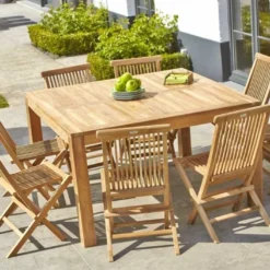 Salon De Jardin En Bois De Teck – 1 Table Carrée 140 Cm Et 8 Chaises -Jardelix Soldes Magasin salon jardin teck brut carre 6
