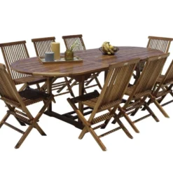 Salon De Jardin En Bois De Teck – 1 Table 240 Cm Et 8 Chaises