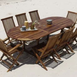 Salon De Jardin En Bois De Teck – 1 Table 240 Cm Et 8 Chaises -Jardelix Soldes Magasin salon jardin teck huile c8 4