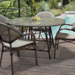 Table Ronde En Aluminium Ushuaia (125cm) 8 Table Ronde En Aluminium Ushuaia (125cm) -Jardelix Soldes Magasin salon jardin verre aluminium rotin synthetique