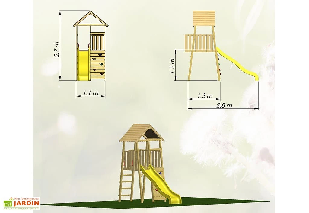 Aire De Jeux En Bois Non Traité Avec Toboggan - 3 M² 5 Aire De Jeux En Bois Non Traité Avec Toboggan - 3 M² – Image 3