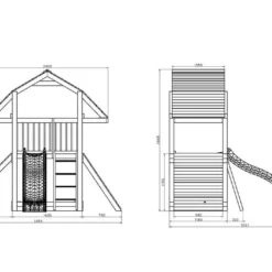 Aire De Jeux En Bois De Pin Traité Toboggan Et Mur D’Escalade Buffalo -Jardelix Soldes Magasin schema dimensions aire jeux bois toboggan mur escalade