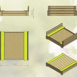 Bac à Sable En Bois Avec Bancs Et Couvercle – 120 X 120 X 25 Cm -Jardelix Soldes Magasin schema dimensions bac sable jardin bois