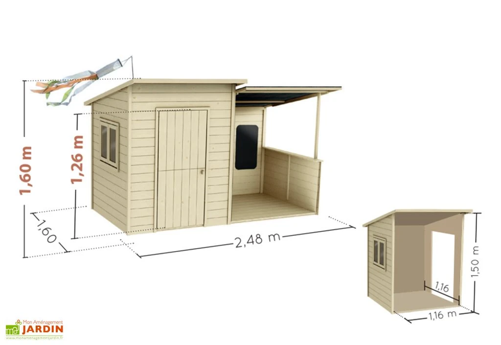 Maisonnette Pour Enfant En Bois Brut Avec Auvent – San Diego 5 Maisonnette Pour Enfant En Bois Brut Avec Auvent – San Diego – Image 3