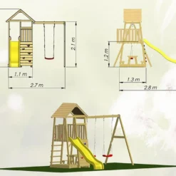 Aire De Jeux En Bois Brut Portique Balançoire Et Toboggan – 7,5 M² -Jardelix Soldes Magasin schema station jeux portique simple
