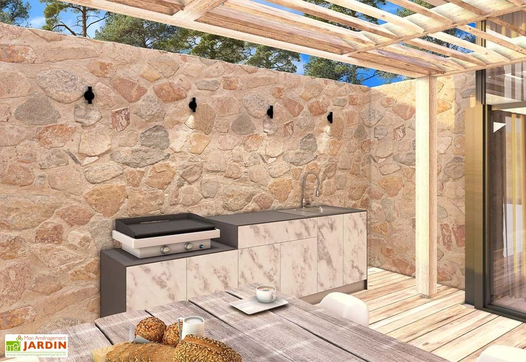 Cuisine Extérieure En Bois Et Aluminium 282 X 61 Cm Statuario 4 Cuisine Extérieure En Bois Et Aluminium 282 X 61 Cm Statuario – Image 2