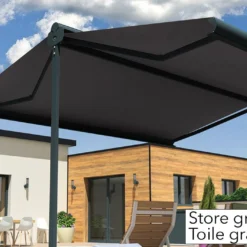 Store Banne Double Pente Avec Coffre – Enargite 6 X 6 M Manuel -Jardelix Soldes Magasin store double pente alu anthracite toile graphite 2