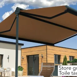 Store Banne Double Pente Avec Coffre – Enargite 4 X 6 M Motorisé -Jardelix Soldes Magasin store double pente alu anthracite toile taupe 1