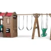 Step2 Aire De Jeux Adventure Lodge Play Center : Portique, Cabane, Toboggan -Jardelix Soldes Magasin structure geante enfants portique balancoire cabane avec plateforme toboggan panier basket 550x300x220cm