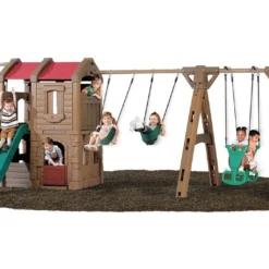 Step2 Aire De Jeux Adventure Lodge Play Center : Portique, Cabane, Toboggan 10 Step2 Aire De Jeux Adventure Lodge Play Center : Portique, Cabane, Toboggan -Jardelix Soldes Magasin structure geante enfants portique balancoire cabane avec plateforme toboggan panier basket 550x300x220cm 2