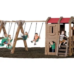 Step2 Aire De Jeux Adventure Lodge Play Center : Portique, Cabane, Toboggan 11 Step2 Aire De Jeux Adventure Lodge Play Center : Portique, Cabane, Toboggan -Jardelix Soldes Magasin structure geante enfants portique balancoire cabane avec plateforme toboggan panier basket 550x300x220cm 3