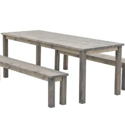 Table De Jardin En Bois Huilé 178 Cm + 2 Bancs – Liepaja -Jardelix Soldes Magasin table bancs jardin bois huile lin ekju 257059