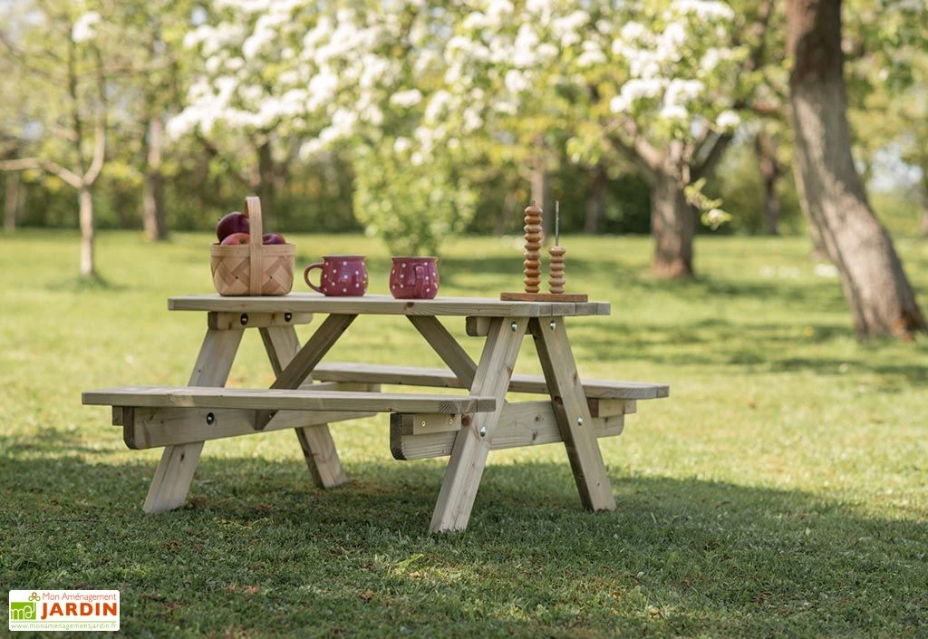Table De Pique-nique Pour Enfant En Bois Massif – 90 X 90 X 45 Cm 4 Table De Pique-nique Pour Enfant En Bois Massif – 90 X 90 X 45 Cm – Image 2