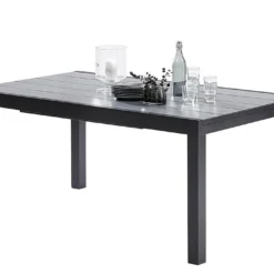 Salon De Jardin HPL Star Noir : Table Extensible Alu + 6 Fauteuils -Jardelix Soldes Magasin table extensible aluminium salon de jardin hpl