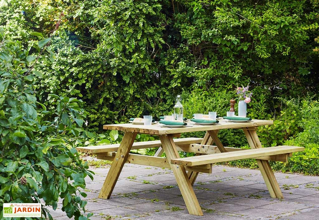 Table De Pique-nique Bois Autoclave Vert + Bancs Rabattables – Jurmala 4 Table De Pique-nique Bois Autoclave Vert + Bancs Rabattables – Jurmala – Image 2