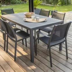 Table De Jardin Miami En Aluminium Gris Anthracite – 160 X 90 Cm -Jardelix Soldes Magasin table jardin aluminium 6 personnes grise 2