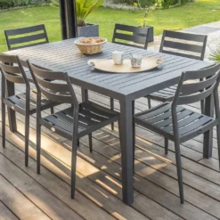 Table De Jardin Miami En Aluminium Gris Anthracite – 160 X 90 Cm -Jardelix Soldes Magasin table jardin aluminium 6 personnes grise