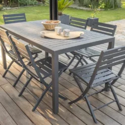 Table De Jardin Miami En Aluminium Gris Anthracite – 160 X 90 Cm -Jardelix Soldes Magasin table jardin aluminium 6 personnes grise 7