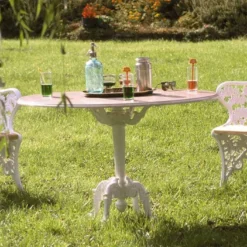 Salon De Jardin Fonte D’Aluminium Et Bois Fougère -Jardelix Soldes Magasin table jardin aluminium bois fougere