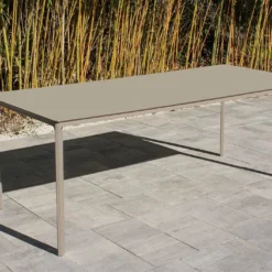 Salon De Jardin : 1 Table Aluminium 200 X 90 Cm Taupe + 8 Fauteuils – Fado -Jardelix Soldes Magasin table jardin aluminium taupe 200x90cm ezpeleta