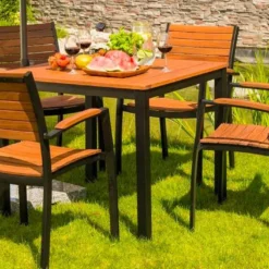 Table De Jardin En Bois D’Eucalyptus Et Aluminium Flamingo 89 X 89 Cm -Jardelix Soldes Magasin table jardin bois eucalyptus aluminium flamingo 89x89cm 1