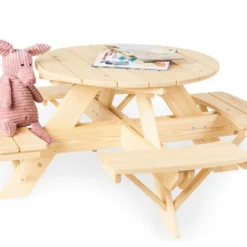 Pinolino Table De Jardin Ronde En Bois Pour Enfant Nicky – 1 Table 4 Bancs