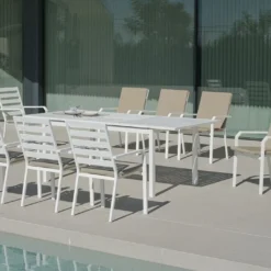 Hevea Table De Jardin Extensible En Aluminium Blanc Sarana -Jardelix Soldes Magasin table jardin extensible aluminium blanc sarana 1