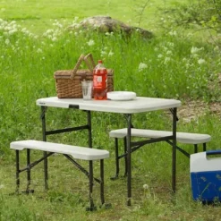 Table De Camping + 2 Bancs En PEHD Lifetime (107x 61x71cm) -Jardelix Soldes Magasin table jardin resine pliante 80352 4