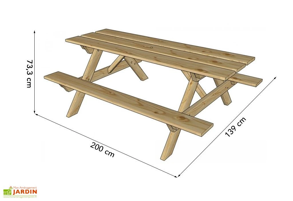 Solid Table De Pique-Nique En Bois Autoclave 200 Cm 28 Mm Picnic 4 Solid Table De Pique-Nique En Bois Autoclave 200 Cm 28 Mm Picnic – Image 2