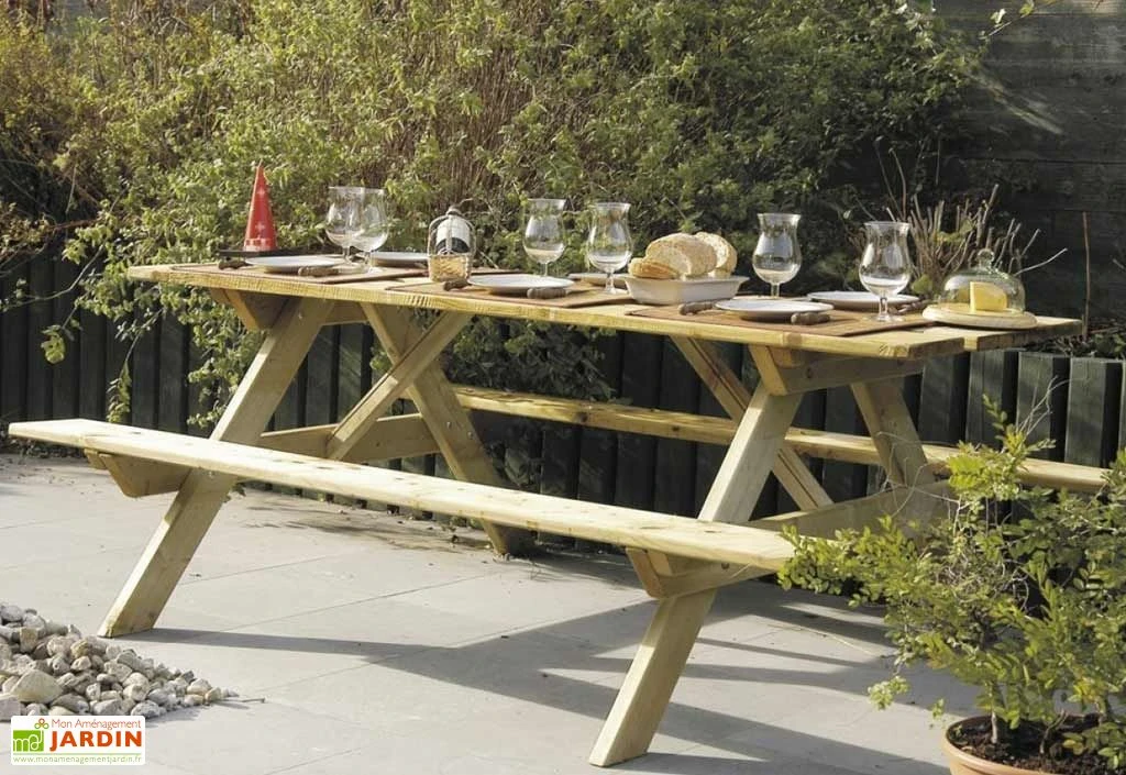 Solid Table De Pique-Nique En Bois Autoclave 200 Cm 28 Mm Picnic 3 Solid Table De Pique-Nique En Bois Autoclave 200 Cm 28 Mm Picnic