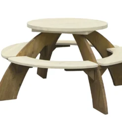Axi Table De Pique-Nique Ronde En Bois De Hemlock Orion + Parasol -Jardelix Soldes Magasin table pique nique bois ronde enfants parasol orion 1
