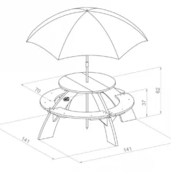 Axi Table De Pique-Nique Ronde En Bois De Hemlock Orion + Parasol -Jardelix Soldes Magasin table pique nique bois ronde enfants parasol orion 4