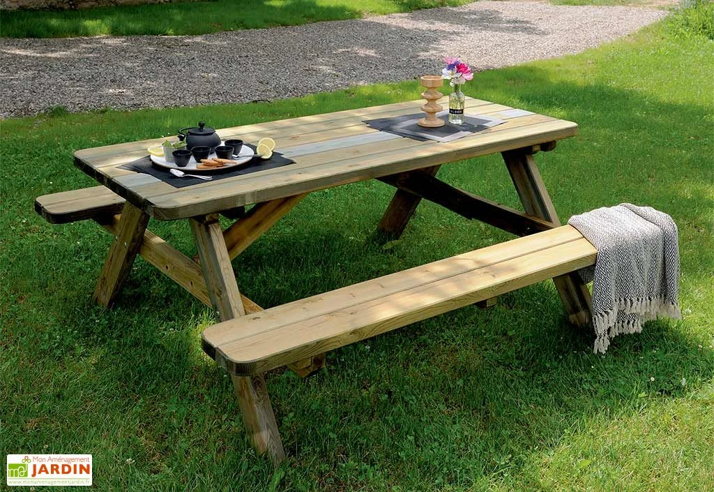 Table De Pique-Nique En Bois Traité Robuste - 6 Places 3 Table De Pique-Nique En Bois Traité Robuste - 6 Places