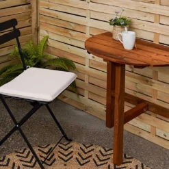 Table De Jardin Arrondie Pliante En Bois Traité – Adapt -Jardelix Soldes Magasin table pliante en bois traite 1