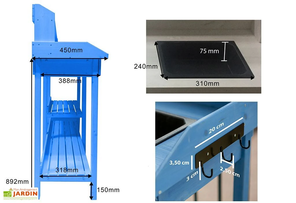 Table De Rempotage En Bois Lasuré Bleu 117 X 45 Cm 8 Table De Rempotage En Bois Lasuré Bleu 117 X 45 Cm – Image 6