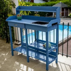 Table De Rempotage En Bois Lasuré Bleu 117 X 45 Cm