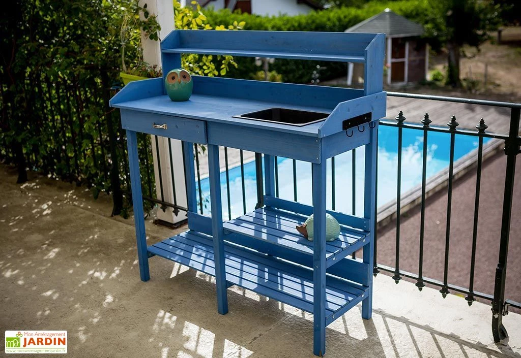 Table De Rempotage En Bois Lasuré Bleu 117 X 45 Cm 3 Table De Rempotage En Bois Lasuré Bleu 117 X 45 Cm