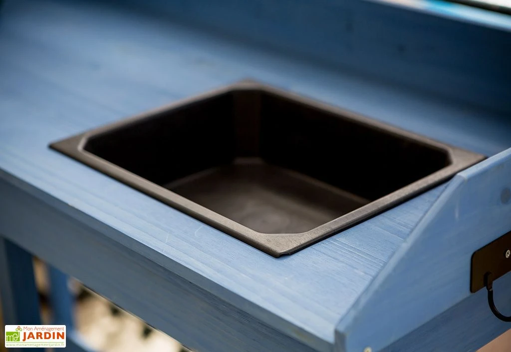 Table De Rempotage En Bois Lasuré Bleu 117 X 45 Cm 6 Table De Rempotage En Bois Lasuré Bleu 117 X 45 Cm – Image 4