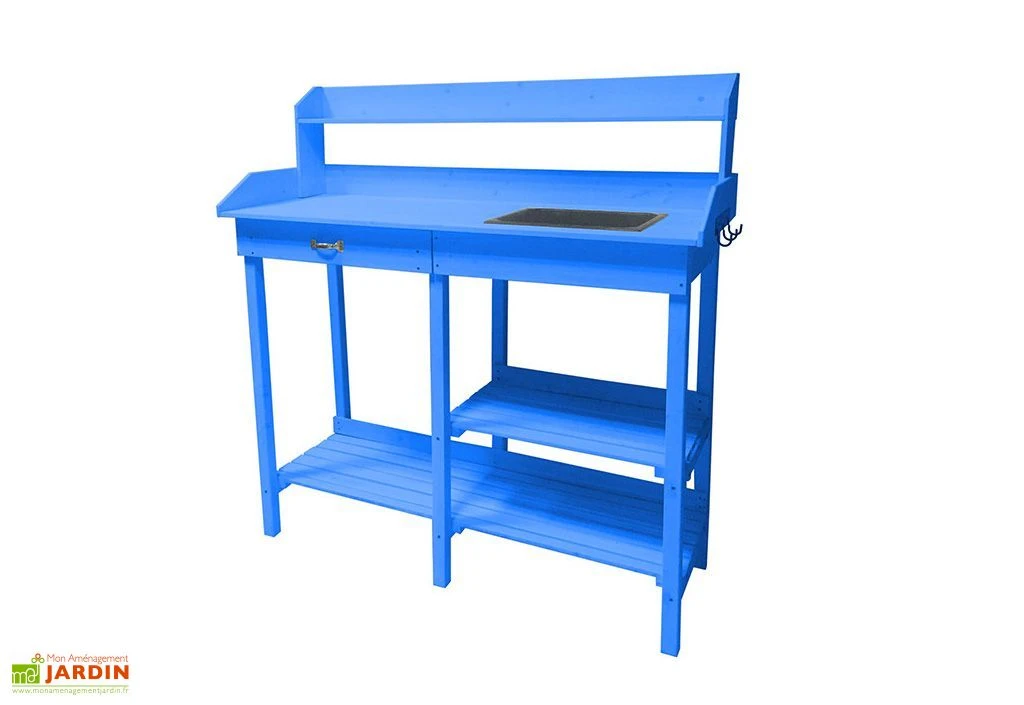 Table De Rempotage En Bois Lasuré Bleu 117 X 45 Cm 4 Table De Rempotage En Bois Lasuré Bleu 117 X 45 Cm – Image 2