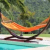Toile De Hamac En Coton Avec Barres D’écartement 135 X 200 Cm - Merida -Jardelix Soldes Magasin toile hamac coton merida orange