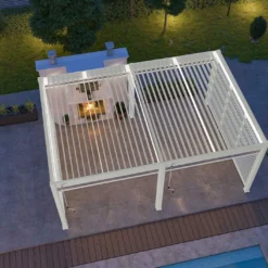 Pergola Bioclimatique Ombréa En Aluminium 4 X 6 M Autoportée - Blanche -Jardelix Soldes Magasin toiture ouverte pergola bioclimatique 4x6 ombrea 15 728868