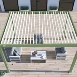 Pergola Bioclimatique Ombréa En Aluminium 3 X 4 M Autoportée - Vert Jade -Jardelix Soldes Magasin toiture ouverte pergola bioclimatique verte 3x4 ombrea 15 728424
