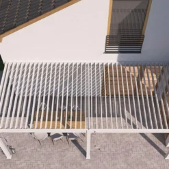 Pergola Bioclimatique Ombréa En Aluminium 3 X 6 M Adossée - Blanche -Jardelix Soldes Magasin toiture pergola bioclimatique adossee 3x6m aluminium ombrea 15 729278