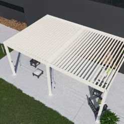 Pergola Bioclimatique Ombréa En Aluminium 4 X 6 M Adossée - Blanche -Jardelix Soldes Magasin toiture pergola bioclimatique adossee 4x6 ombrea 15 729445