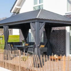 Tonnelle En Aluminium Autoportée 6 X 3,5 M Avec Toiture Acier - Marsala