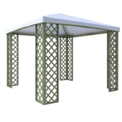 Tonnelle De Jardin En Bois Autoclave Et Toile PVC – Fox 9 M² -Jardelix Soldes Magasin tonnelle bois pvc blanc